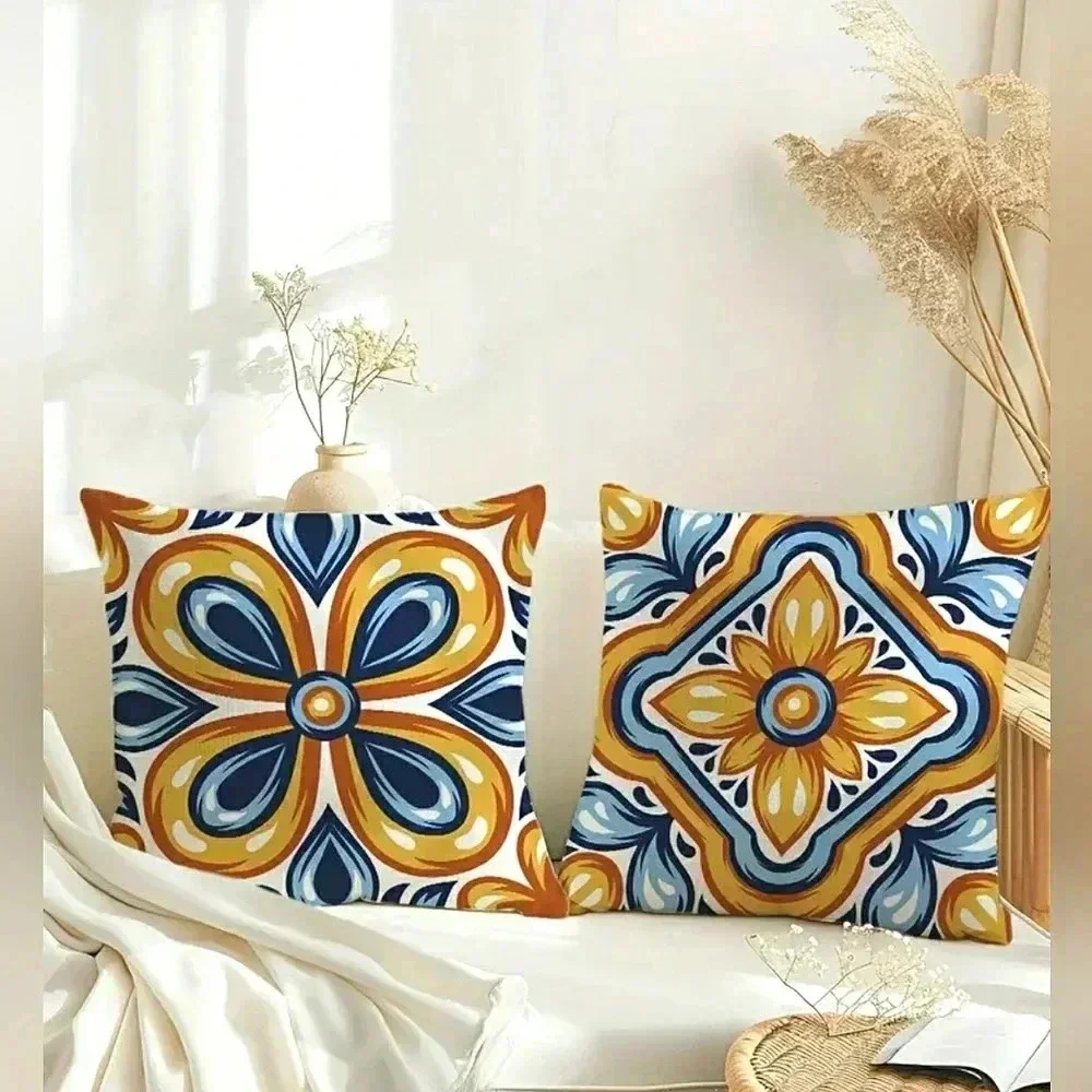 Autumn Fall Geometric Boho Floral Pillow Covers Set Of 2 Spring Summer New